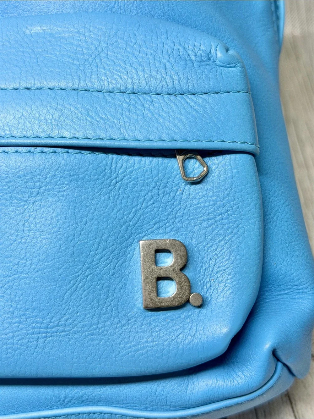 PRE LOVED Balenciaga B Logo XXS Blue Soft leather Backpack